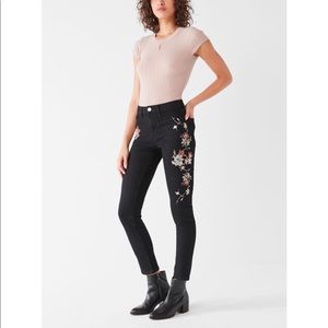 Black embroidered High Waisted Skinny denim